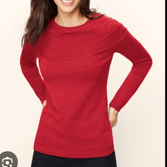 Talbots Diamond Cable Knit Sweater Red 1X Plus Womans Cashmere Blend Soft Cozy - Picture 1 of 11